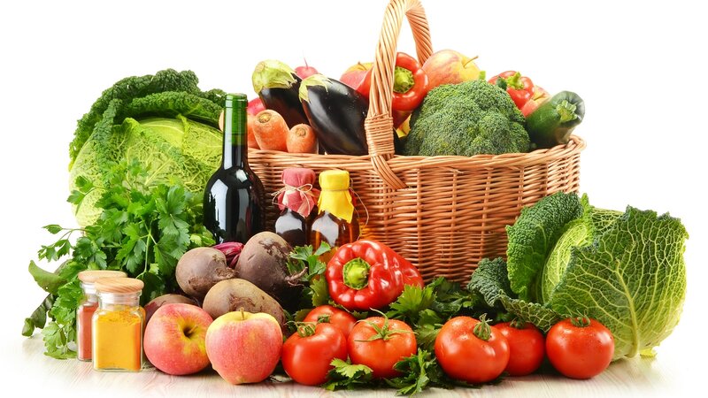 Basket of Fresh Produce — Green, Photograph, Vegetables