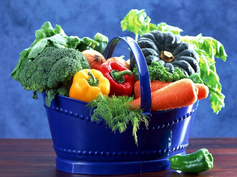Basket of Fresh Vegetables — Blue