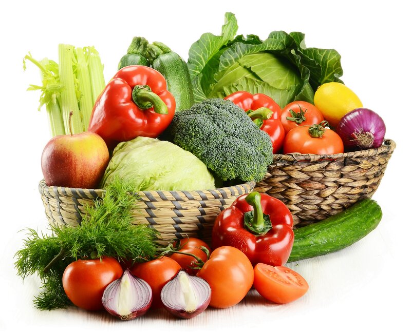 Basket of Fresh Vegetables — Green, Photograph, Apples