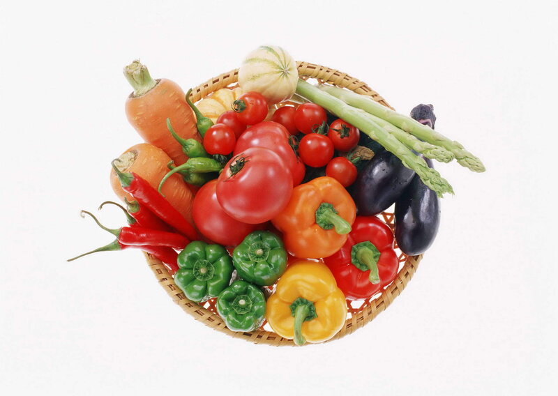 Basket of Fresh Vegetables — Red, Photograph, Carrots, Tomatoes