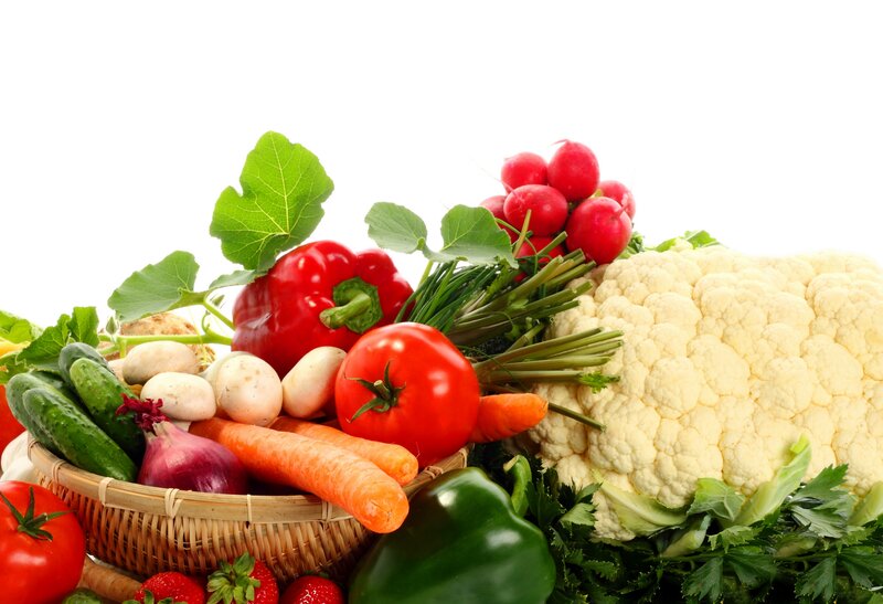 Basket of Fresh Vegetables — Red, Photograph, Cauliflower