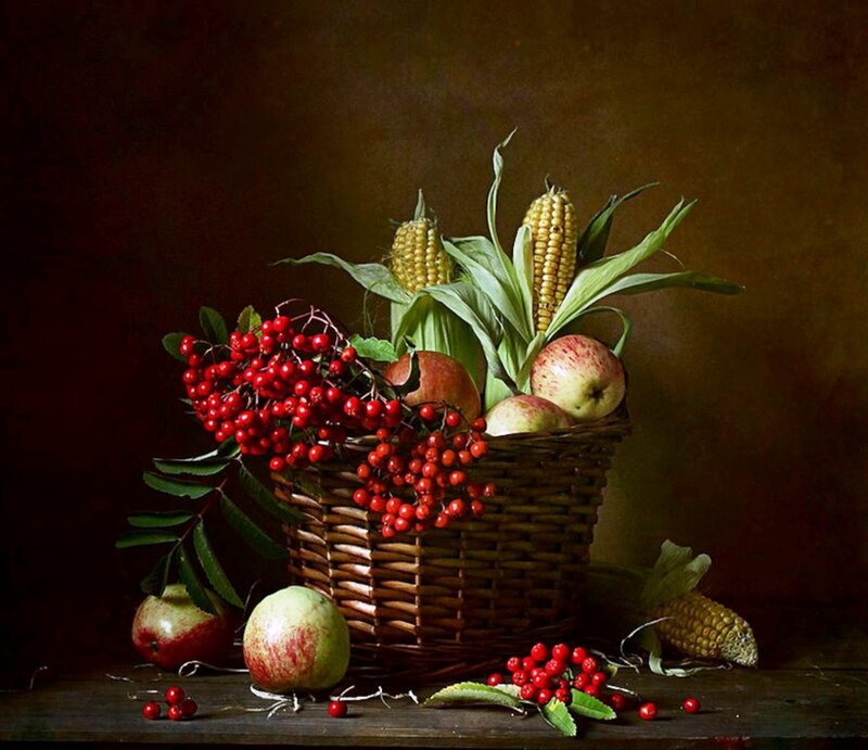 Basket of Fruit and Corn