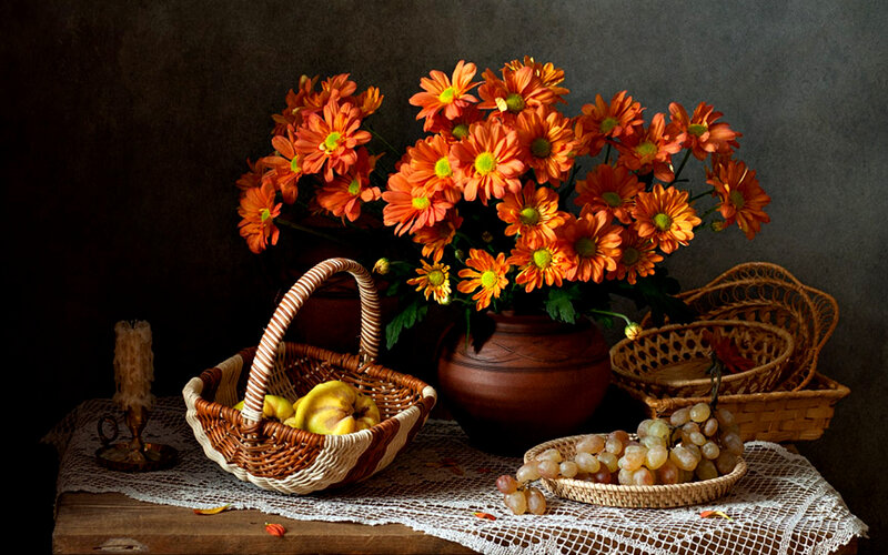 Basket of Fruit and Flowers — Orange