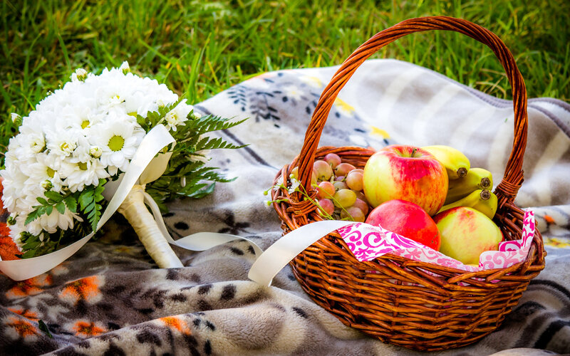 Basket of Fruit and Flowers — White
