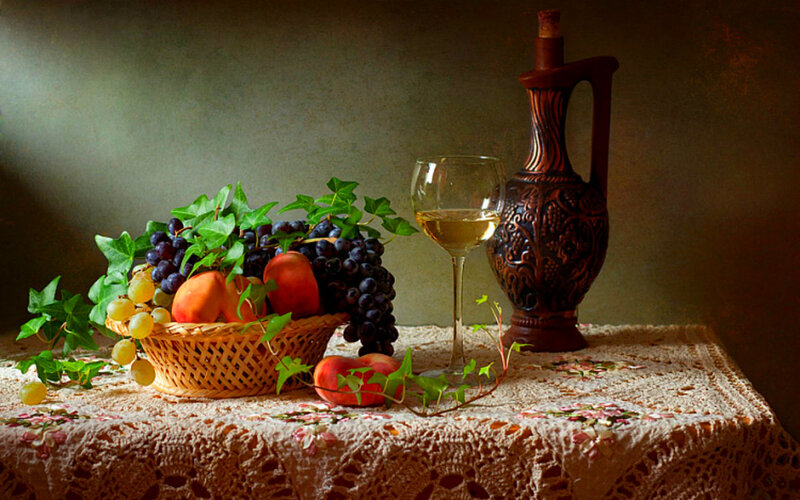 Basket of Fruit and Wine