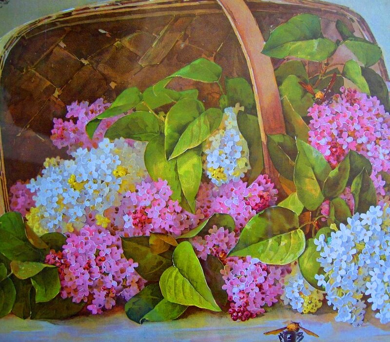 Basket of Lilac Flowers — Pink