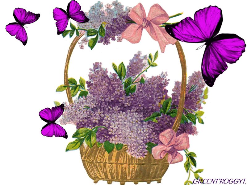 Basket of Lilac Flowers — Purple, Serene, Spring, Illustration