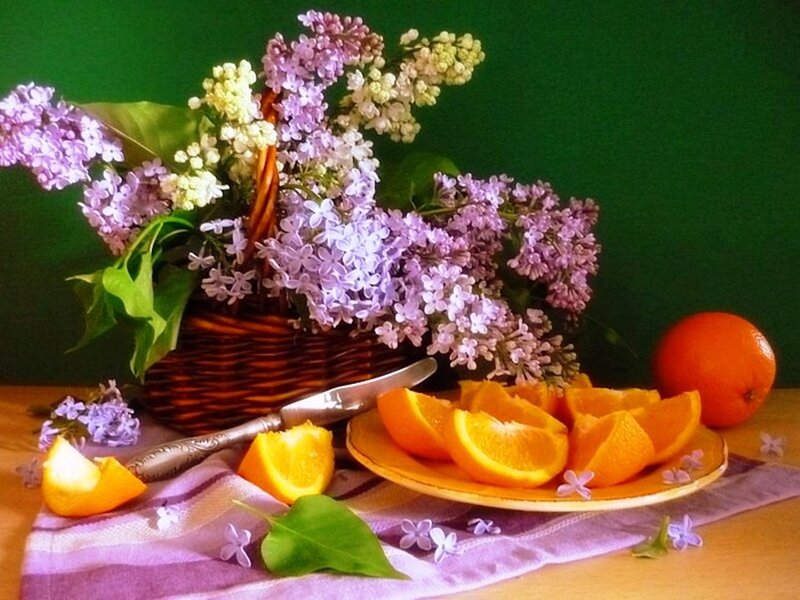 Basket of Lilacs and Oranges