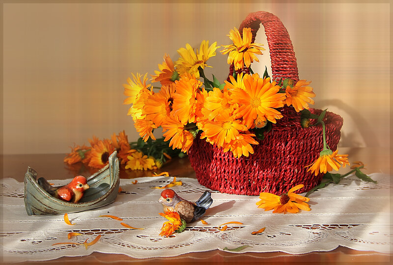 Basket of Marigold Flowers