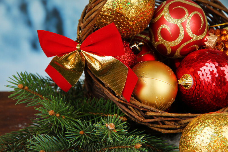 Basket of Ornaments — Red