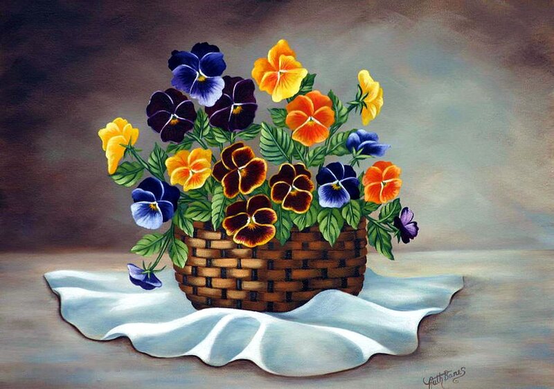 Basket of Pansies — Brown, Calm