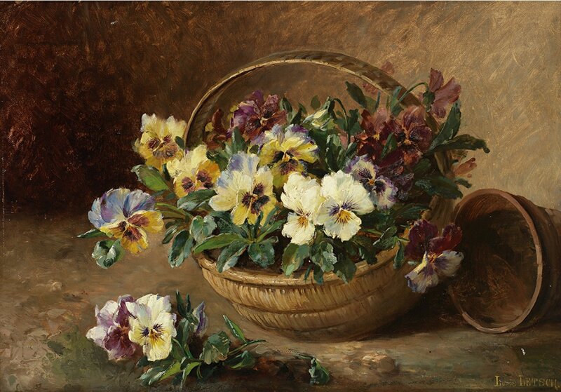 Basket of Pansies — Brown