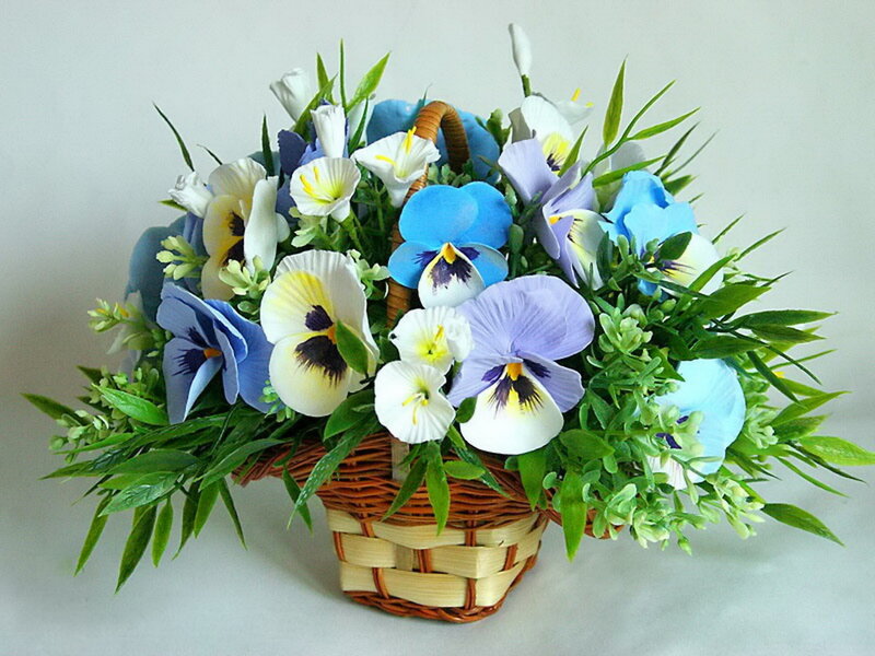 Basket of Pansy Flowers
