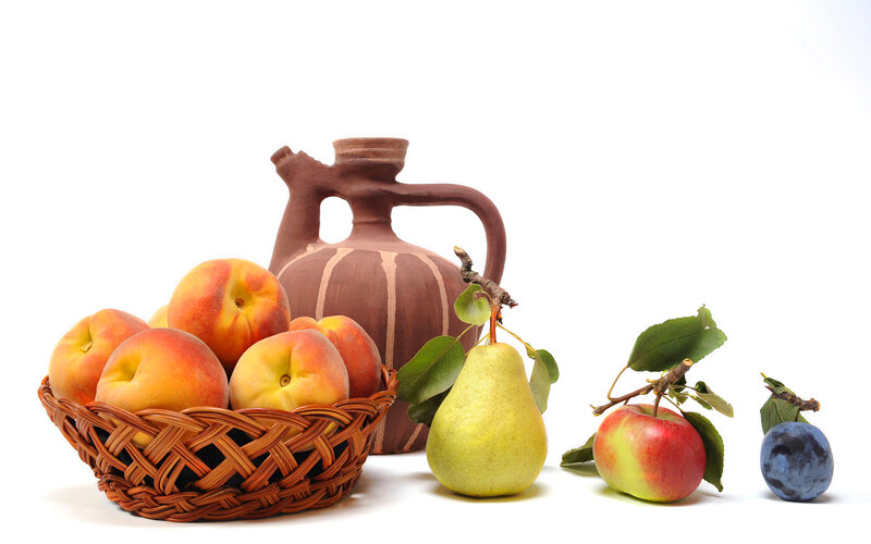 Basket of Peaches and Fruit