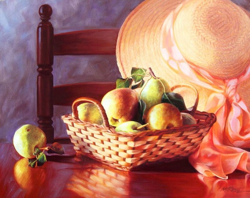 Basket of Pears and Hat
