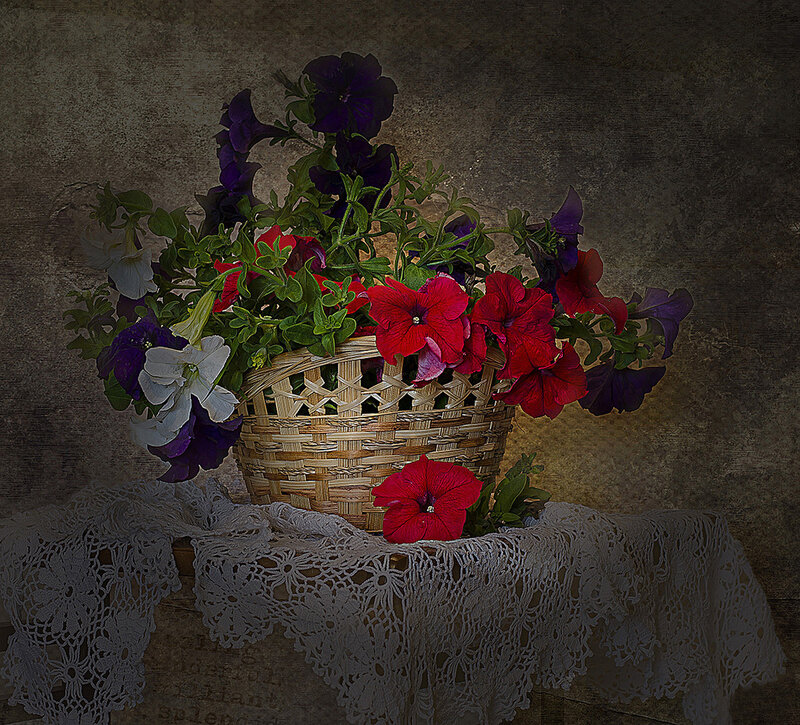 Basket of Petunias — Red