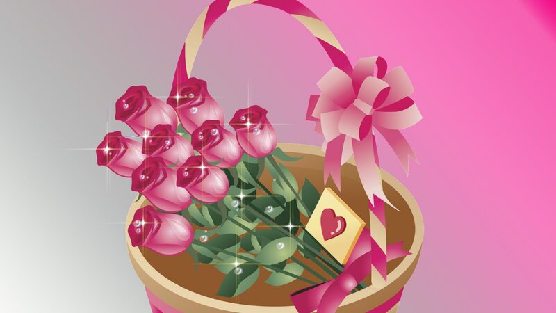 Basket of Pink Roses — Romantic