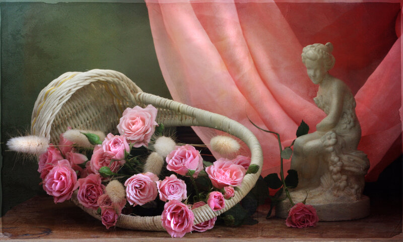 Basket of Pink Roses — Serene, Photograph
