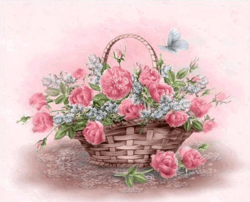 Basket of Pink Roses — Serene, Spring