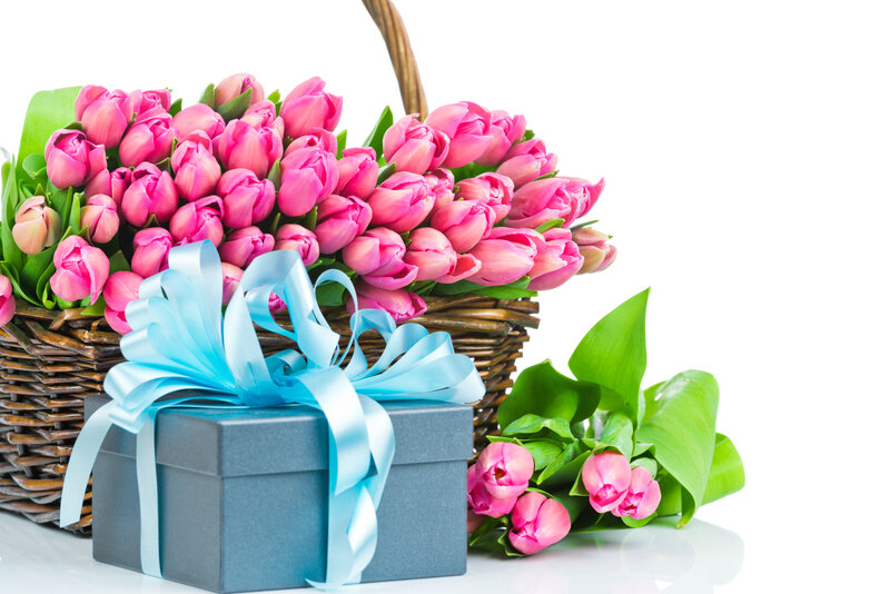 Basket of Pink Tulips — Festive