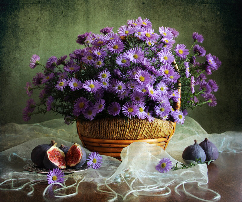Basket of Purple Flowers — Serene, Autumn