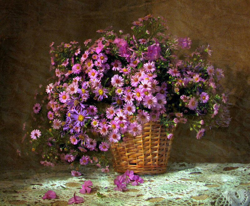 Basket of Purple Flowers