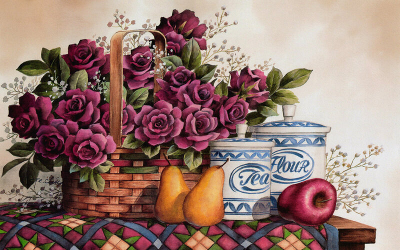 Basket of Purple Roses