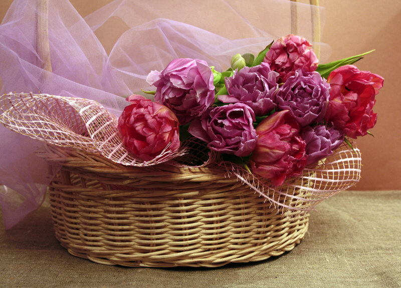 Basket of Purple Tulips