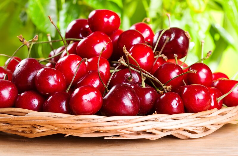 Basket of Red Cherries — Fresh