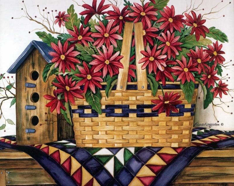 Basket of Red Flowers