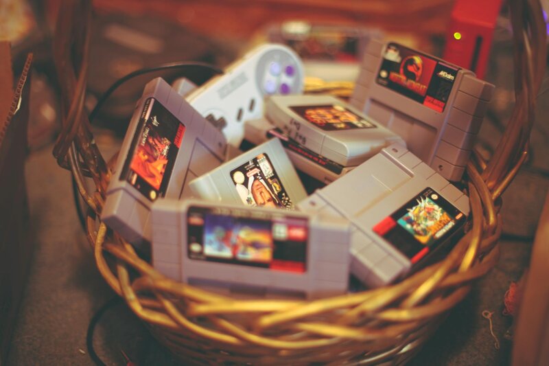 basket of retro game cartridges