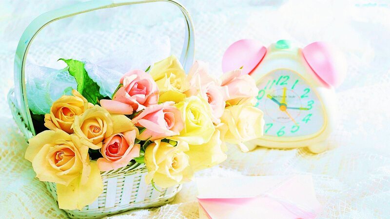 Basket of Roses and Clock