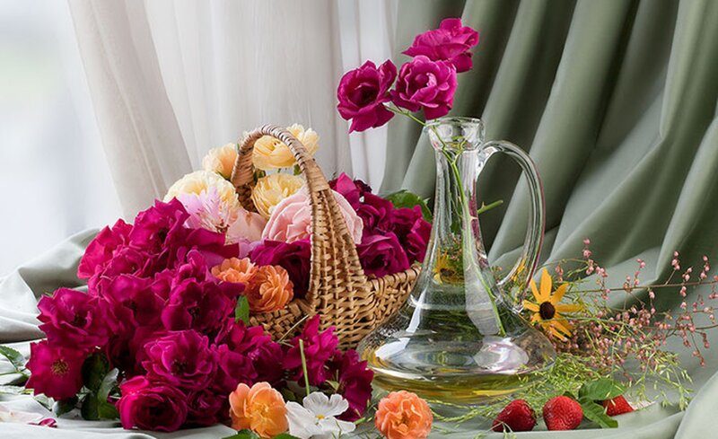 Basket of Roses and Flowers