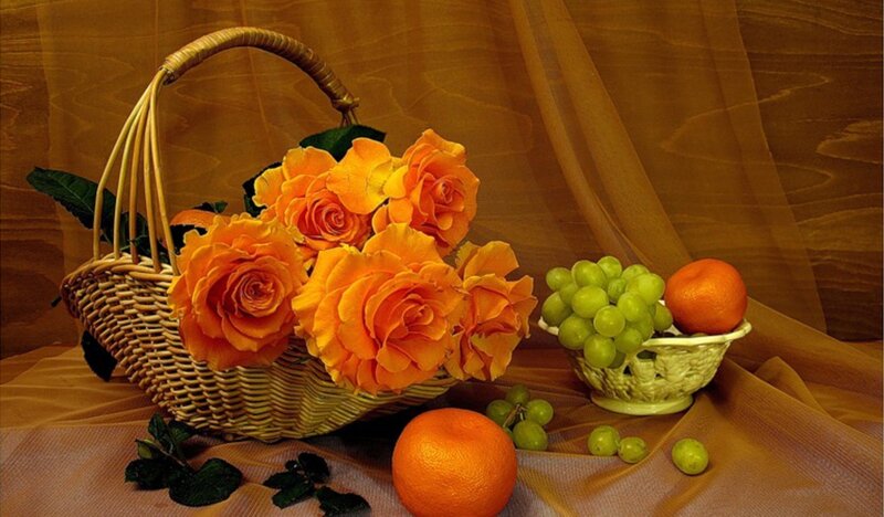 Basket of Roses and Fruit — Orange