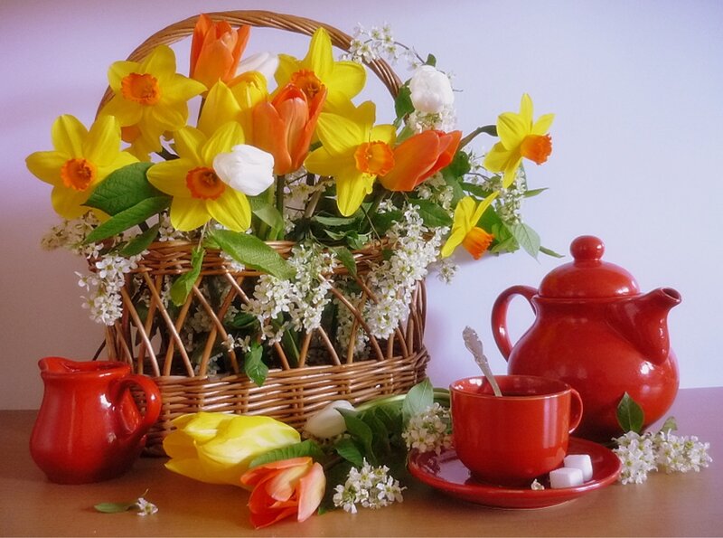 Basket of Spring Flowers