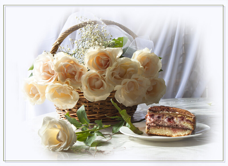 Basket of White Roses