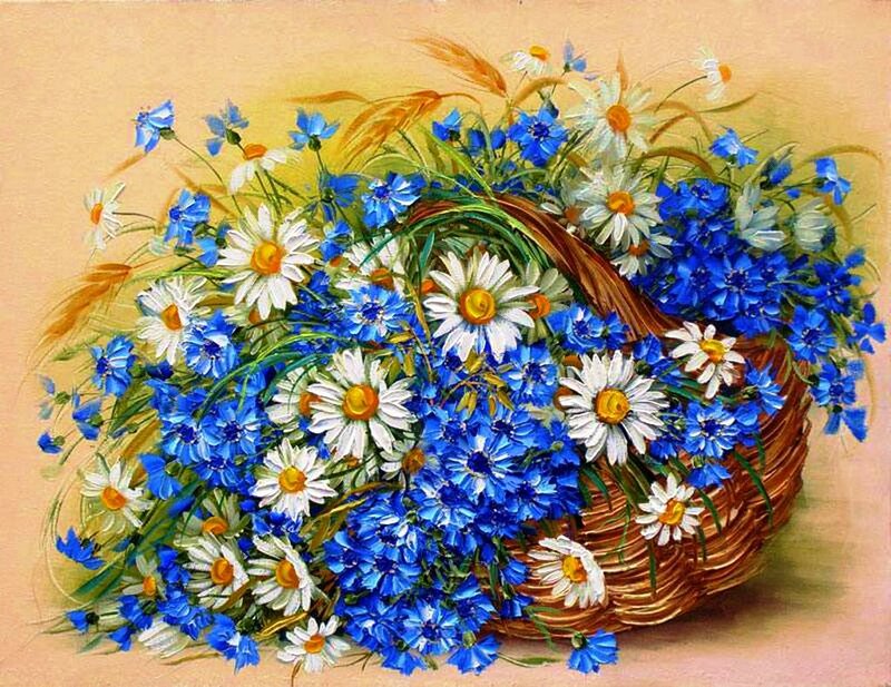 Basket of Wildflowers — Blue, Cheerful