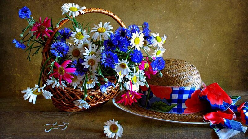 Basket of Wildflowers — Brown