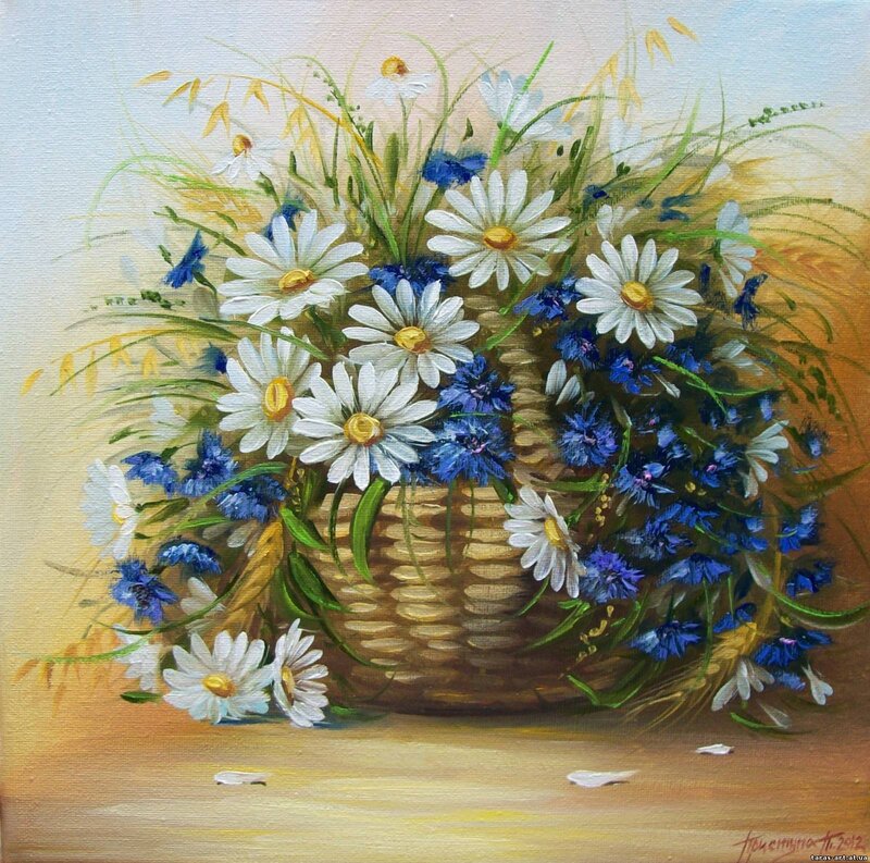 Basket of Wildflowers — White, Serene