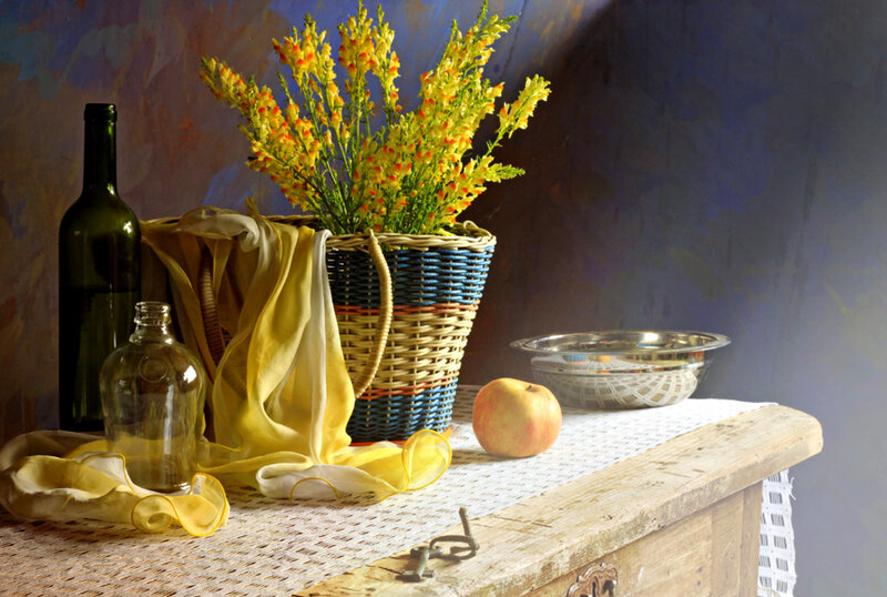 Basket of Yellow Flowers — Dramatic