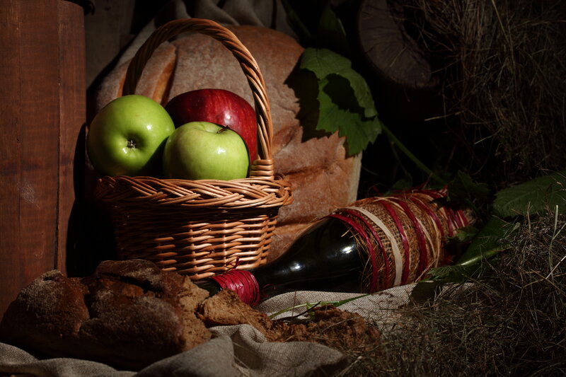Basket with Apples and Bread