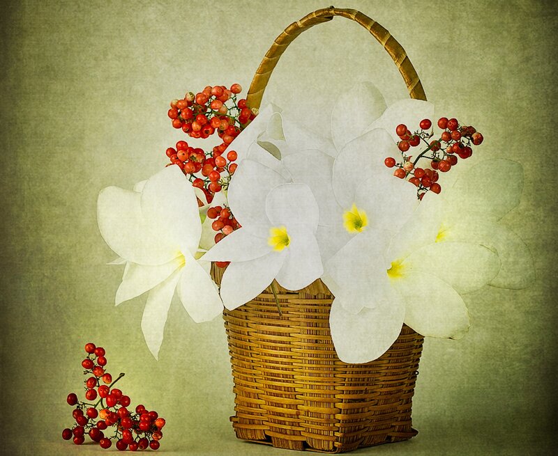 Basket with Flowers and Berries