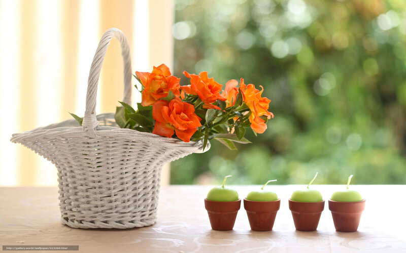 Basket with flowers and candles