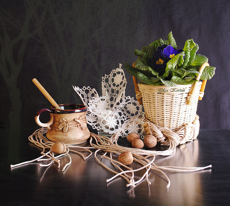Basket with Flowers and Mug