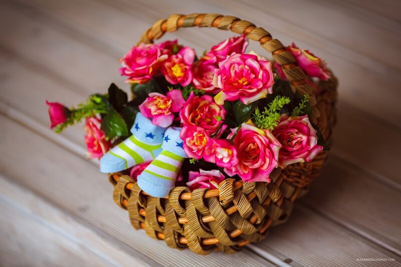 Basket with Flowers and Socks