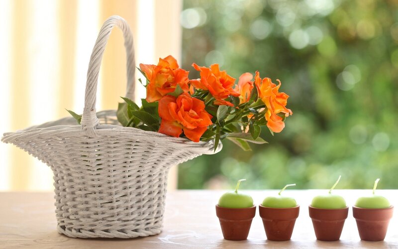 Basket with Orange Roses