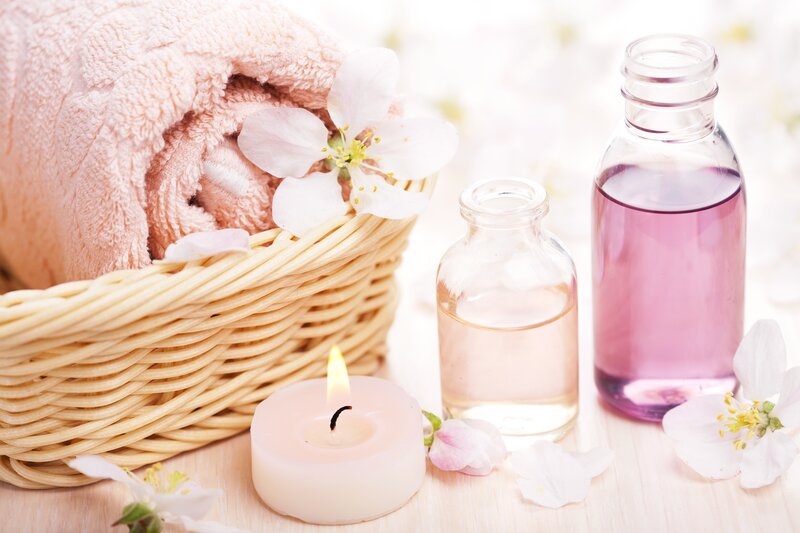 Basket with Towel and Candle