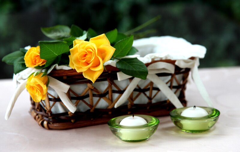 Basket with Yellow Roses