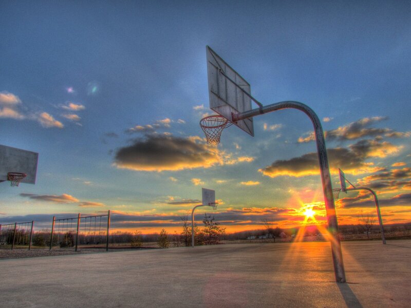 Basketball Court at Sunset — Blue, Dramatic