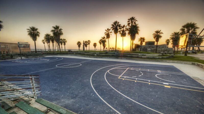 Basketball Court at Sunset — Blue